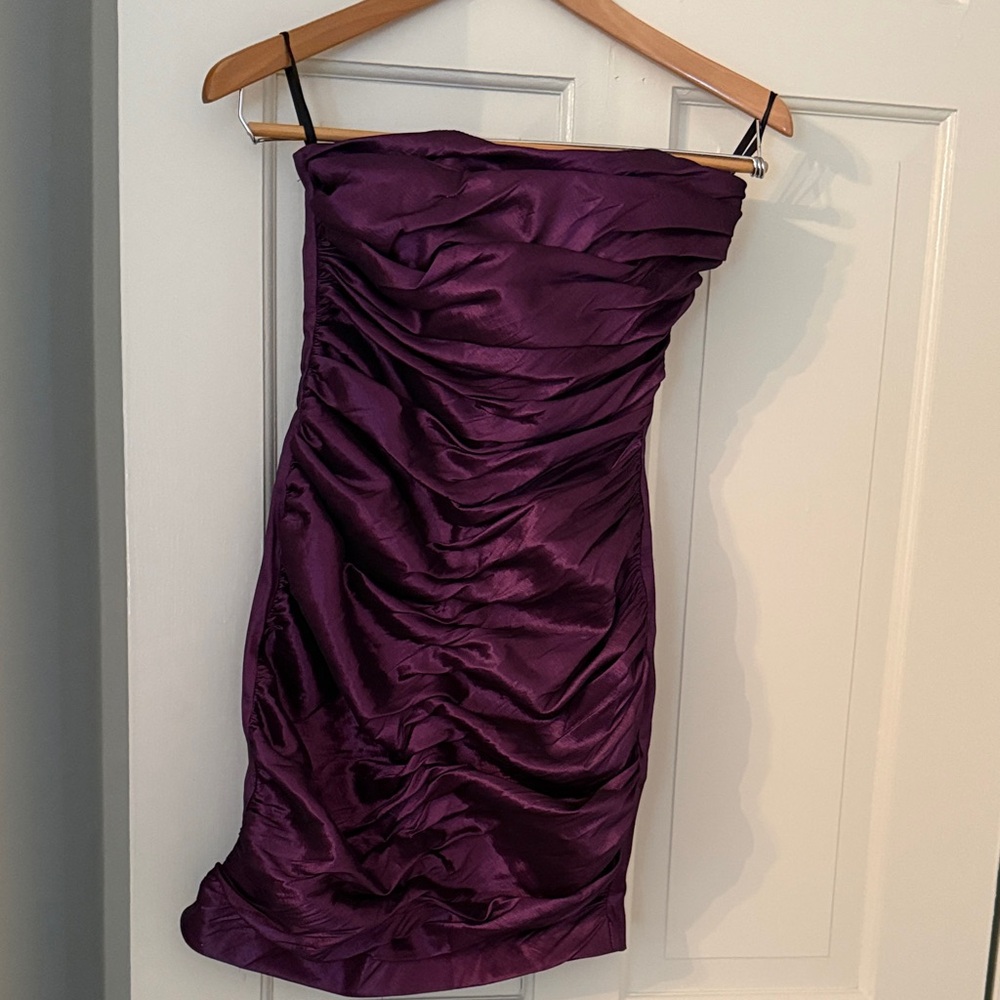 Chic Strapless Satin Dress in Deep Purple (Jessica McClintock)